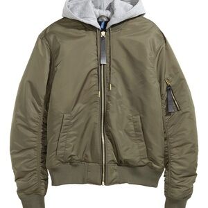 H&M Olive Bomber Jacket with Gray Hoodie